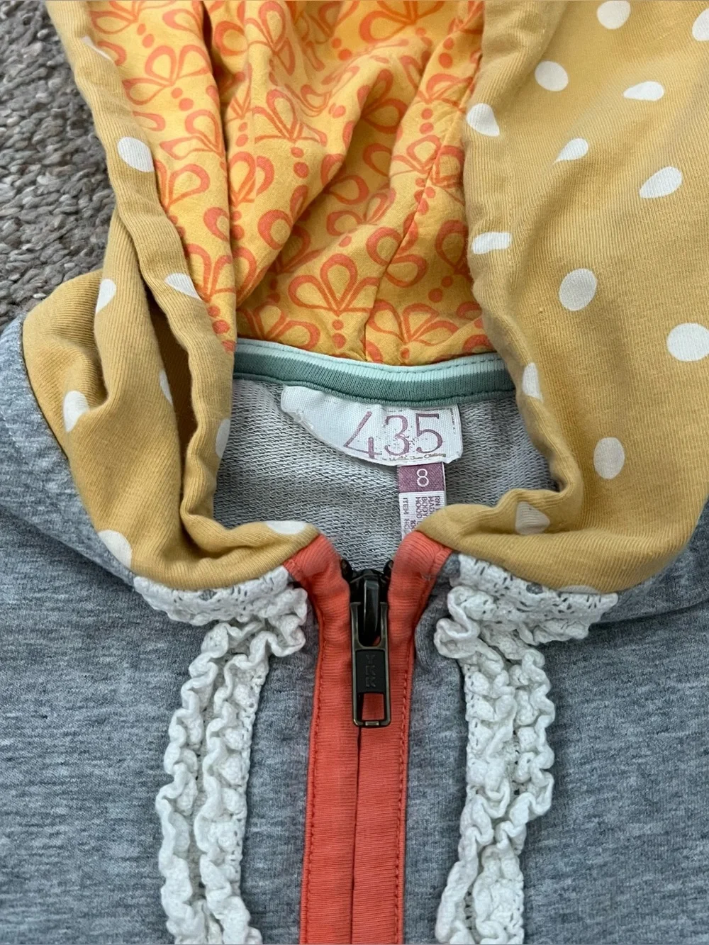 Girls Gray Hoodie with Coral Ruffle Trim